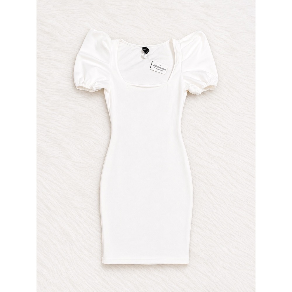 NWT Windsor White Puff Sleeve Bodycon Dress Medium | Bridal Shower Graduation - Picture 1 of 3